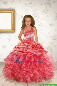Exquisite Appliques and Ruffles Coral Red Flower Girl Dress for 2015 Spring