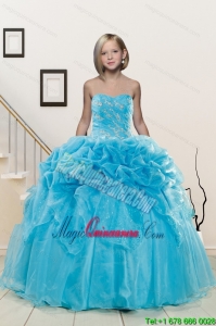 Popular Aqua Blue Little Girl Pageant Dress with Appliques and Pick Ups for 2015