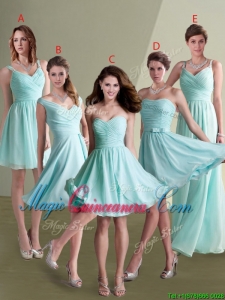 2016 Elegant Empire Ruched Decorated Chiffon Dama Dress in Aqua Blue