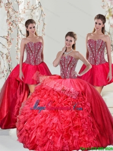 Detachable Beading and Ruffles Red Quinceanera Dresses for 2015
