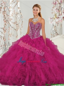 Unique Beading and Ruffles Dresses for Quince in Red for 2015