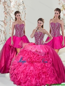 2015 Beautiful and Detachable Hot Pink Quinceanera Dress Skirts with Beading and Ruffles
