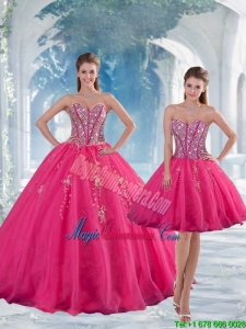 2015 Sweetheart and Detachable Hot Pink Sequins and Appliques Quinceanera Dress Skirts