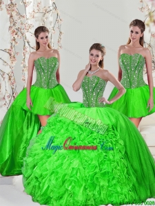 Detachable and Luxury Beading and Ruffles Quince Dresses in Spring Green for 2015