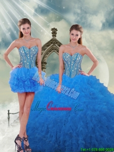 Most Popular and Detachable Aqua Blue Sweet 16 Dresses with Beading and Ruffles