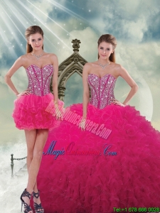 Unique and Detachable Beading and Ruffles Quinceanera Dress Skirts in Hot Pink