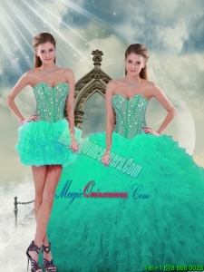 2015 Trendy Beading and Ruffles Sweet 16 Dresses in Apple Green