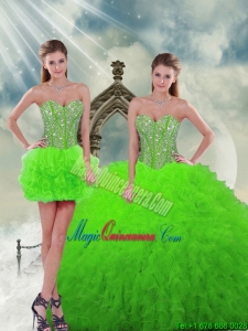 Beautiful and Popular Beading and Ruffles Spring Green Dresses For Quinceanera