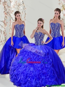 Detachable and New style Beading and Ruffles Sweet 16 Dresses in Royal Blue for 2015