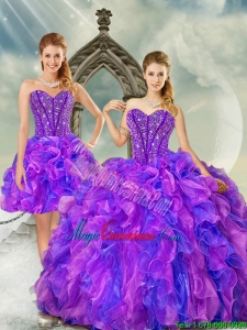 Exquisite and Detachable Blue and Lavender Dresses for Quince with Beading and Ruffles