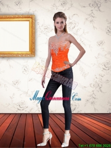 Gorgeous Sweetheart Orange Corset with Ruffles and Beading