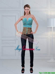 Leopard Printed Baby Blue Beaded Perfect Corset for 2015