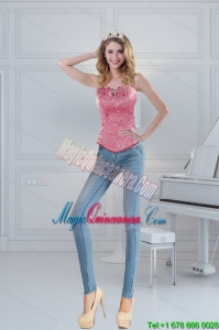 Wonderful Sweetheart Beading Coral Red Corset