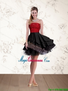 2015 New Arrival Strapless Beading Dama Dresses in Red and Black