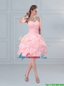 2015 New Arrival Sweetheart Beading Baby Pink Dama Dresses with Ruffled Layers