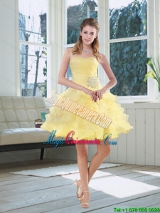 2015 Sweetheart Beading New Arrival Light Yellow Dama Dresses