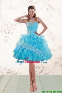 New Arrival Beading Baby Blue Dama Dresses with Ruffles