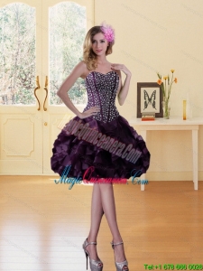 New Arrival Beading Burgundy Sweetheart Dama Dress with Ruffled Layers