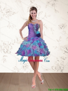 New Arrival Sweethear Beading Multi Color Dama Dresses with Hand Made Flower