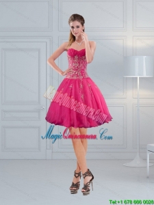 New Arrival Sweetheart Hot Pink Dama Dresses with Embroidery and Beading