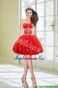New Arrival Ball Gown Sweetheart Appliques Red Dama Dresses for 2015