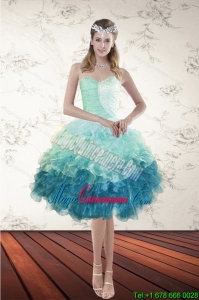 New Arrival Multi Color Sweetheart Ruffles Dama Gown with Beading