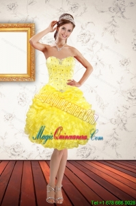 New Arrival Sweetheart Beading and Ruffles Yellow Dama Dresses for 2015