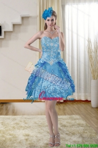 New Arrival Sweetheart Blue Dama Dresses with Embroidery