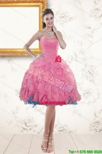 New Arrival Sweetheart Rose Pink Dama Dresses with Beading and Ruffles
