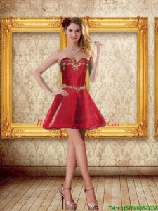 New Arrival Sweetheart Wine Red Short Dama Dresses with Beading