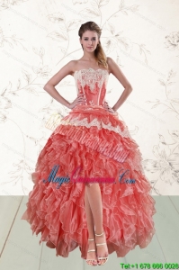 2015 Discount High Low RufflesStrapless Dama Dresses in Watermelon