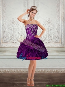 2015 Discount Purple Strapless Dama Dresses with Embroidery and Ruffles