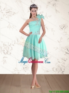 Discount Apple Green One Shoulder Dama Dresses with Beading