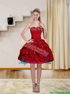 Discount Ball Gown Red Strapless Dama Dresses with Embroidery