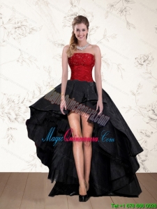 Discount High Low Strapless Beading Dama Dresses in Red and Black