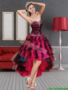 Discount Multi Color High Low Sweetheart Dama Dresses with Beading and Ruffles