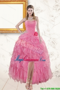 Discount Rose Pink Sweetheart Dama Dresses with Beading and Ruffles