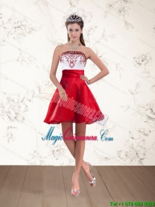 Discount Strapless White and Wine Red Dama Dresses with Embroidery