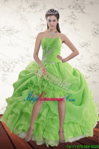 Discount Spring Green High Low Dama Dresses with Ruffles and Beading