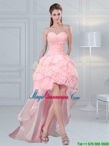 2015 Afforable Baby Pink Sweetheart Beading Dama Dresses with Ruffled Layers