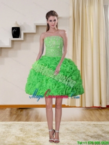 2015 Classical Spring Green Strapless Dama Dresses with Beading and Ruffles