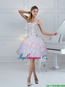 2015 Elegant Strapless White Dama Dresses with Ruffles and Beading
