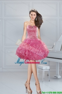 2015 Gorgeous Pink Sweetheart Beading Dama Dresses