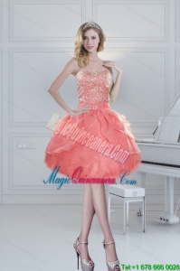 2015 Pretty Puffy Sweetheart Watermelon Dama Dresses with Beading