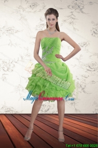 2015 Spring Green Strapless Dama Dresses with Ruffles and Beading