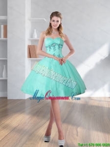 2015 Spring Turquoise Sweetheart Dama Dresses with Appliques