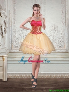 Champagne Strapless Multi Color Short Dama Dresses with Beading and Embroidery for 2015