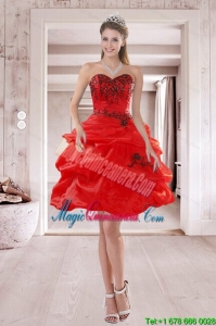 Elegant Sweetheart Red 2015 Dama Dresses with Embroidery and Pick Ups