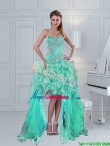 Pretty 2015 High Low Sweetheart Dama Dresses in Apple Green