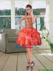 Pretty Strapless Multi Color 2015 Dama Dresses with Beading and Ruffles